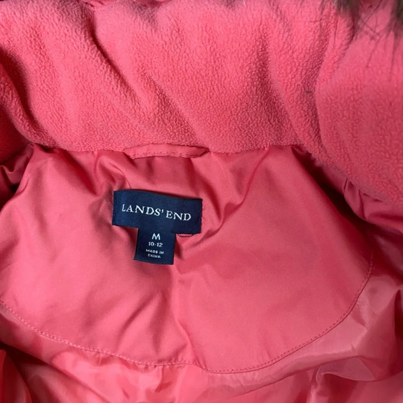 Lands End Puffer Pink Faux Fur Removable Hood Winter Jacket - Picture 5 of 16